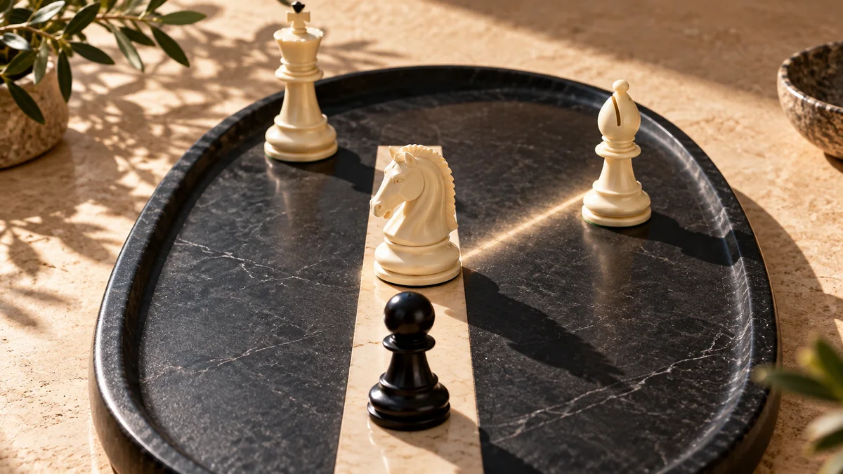 A knight physically stops a passed pawn while a bishop watches a later interception point, comparing two containment methods.