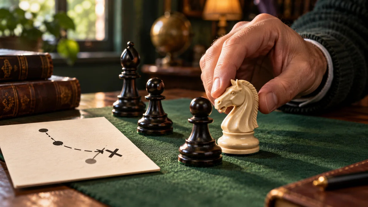 A coach places an ivory knight directly in a pawn's path to demonstrate physical prevention of a pawn break.