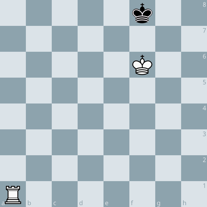 White king f6 and rook a1 face Black king f8 in a rook checkmate exercise