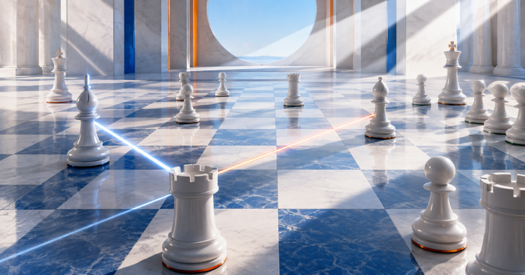 Open chess positions with active pieces, open files and attacking diagonals