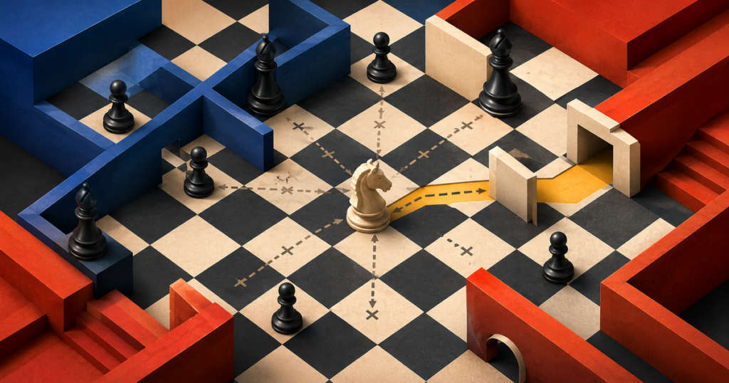 Restriction in chess through control of key squares and pawn breaks