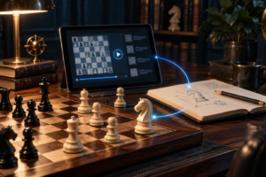 How to study a chess course with video lessons, a notebook and a chessboard