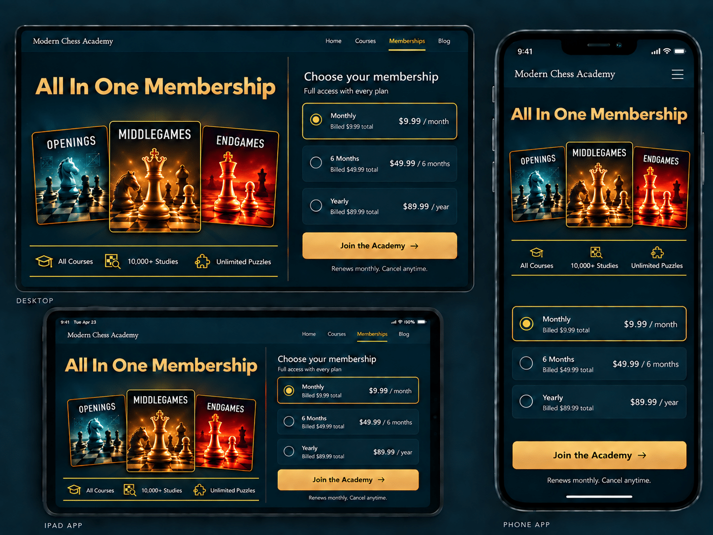 Openings, Middlegames and Endgames — the approved Academy membership artwork
